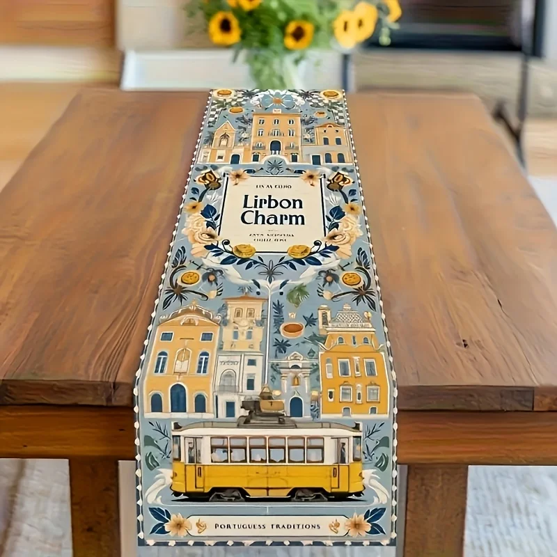 1 Piece of Portuguese Traditional Art Design and Classic Architectural Floral Pattern Table Runner, Suitable for Farmhouse, Indoor, Kitchen, Celebrations, Table Decoration, Restaurant, and Banquet Decoration Supplies