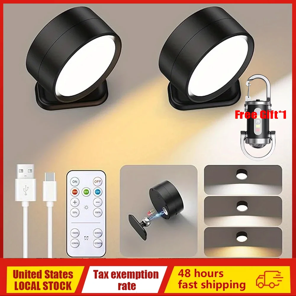 

Magnetic LED Wall Light Rechargeable Reading Lights 360° Rotation Touch Remote Control Cabinet Spotlight Night Lamp