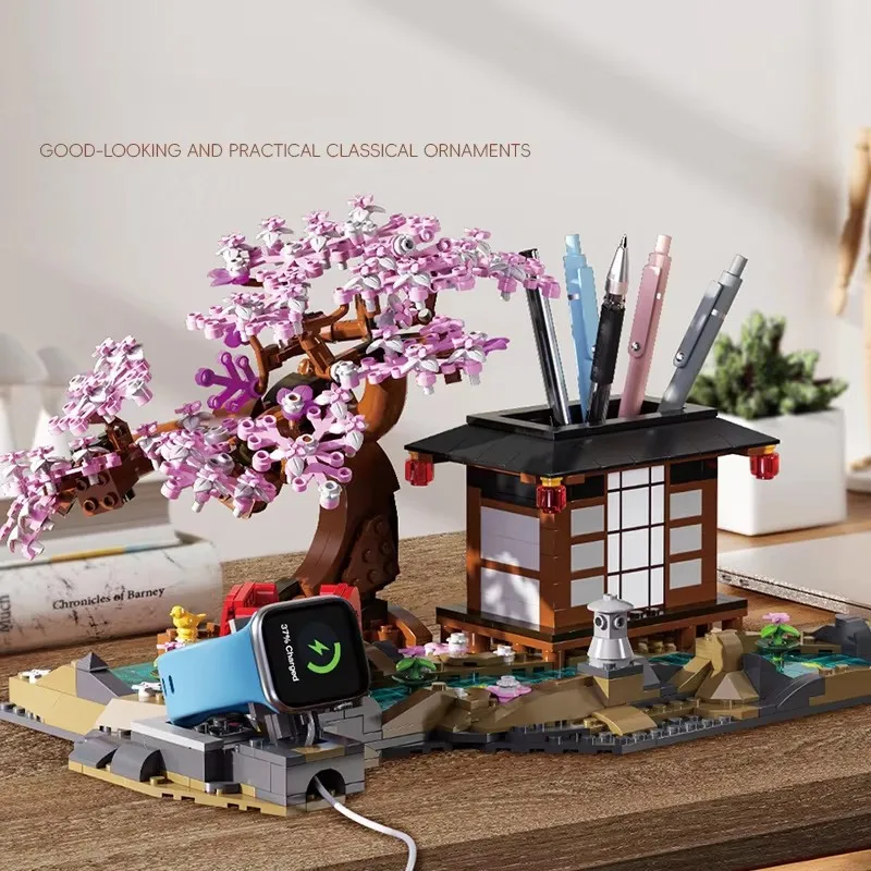 MOC Japanische Sakura Haus Kirschblüte Bausteine Set Zen Garten Baum Blume Hütte Ziegel DIY Spielzeug Kinder Geburtstag Geschenke