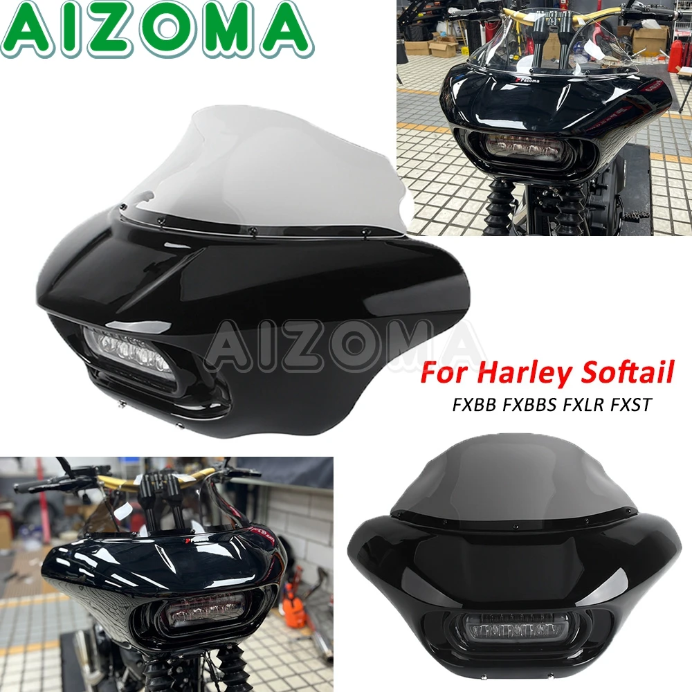 

For Harley Softail M8 Street Bob Low Rider Standrad Motorcycle Headlight Fairing Cowl Cover 9" Windshield Bracket Wind Deflector