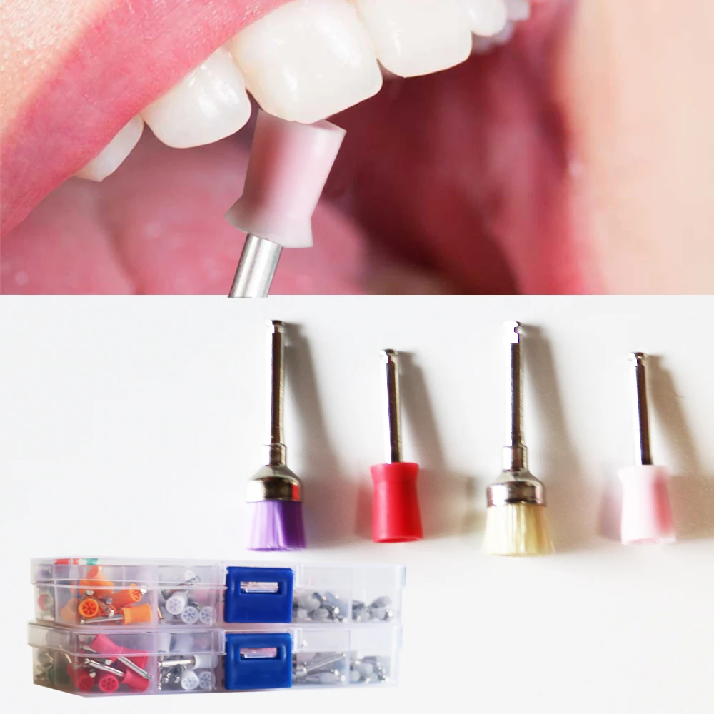 100 قطعة من أكواب فرشاة تلميع خلط الأسنان، مجموعة من الفولاذ المقاوم للصدأ ذات نهاية مسطحة/حادة #6