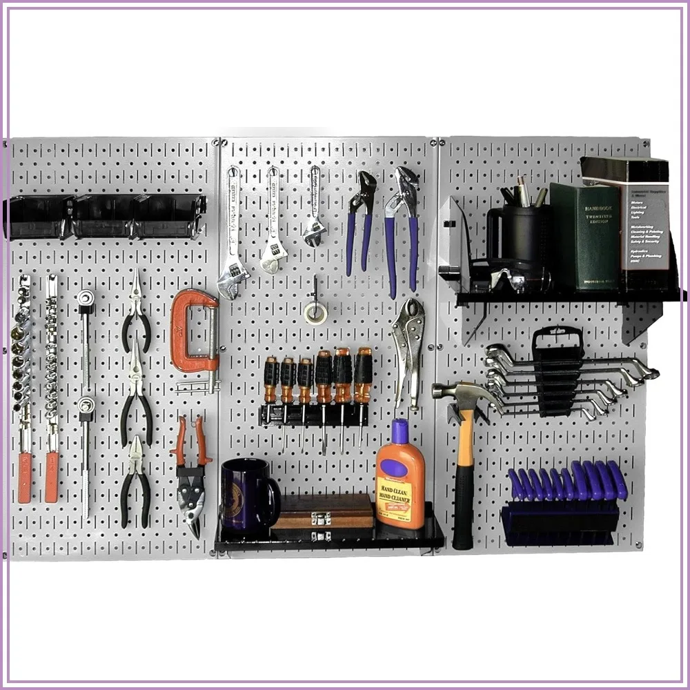 Heavy-Duty Metal Pegboard Organizer for Workshop, Rust-Proof & Strong, Gray/Black