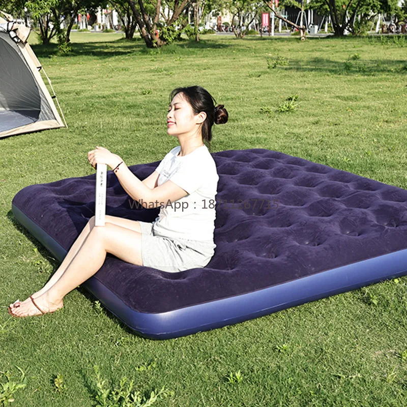 Outdoor PVC air mattress bed Lazy folding inflatable bed Thickened flocking mattress Portable home camping inflatable mattress