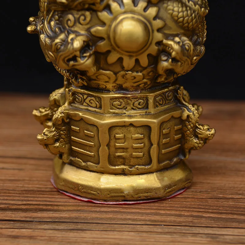 Respecting the Emperor: Bronze Eight Trigrams Nine Dragons Playing with Pearls, a Gift and Decorative Piece wi