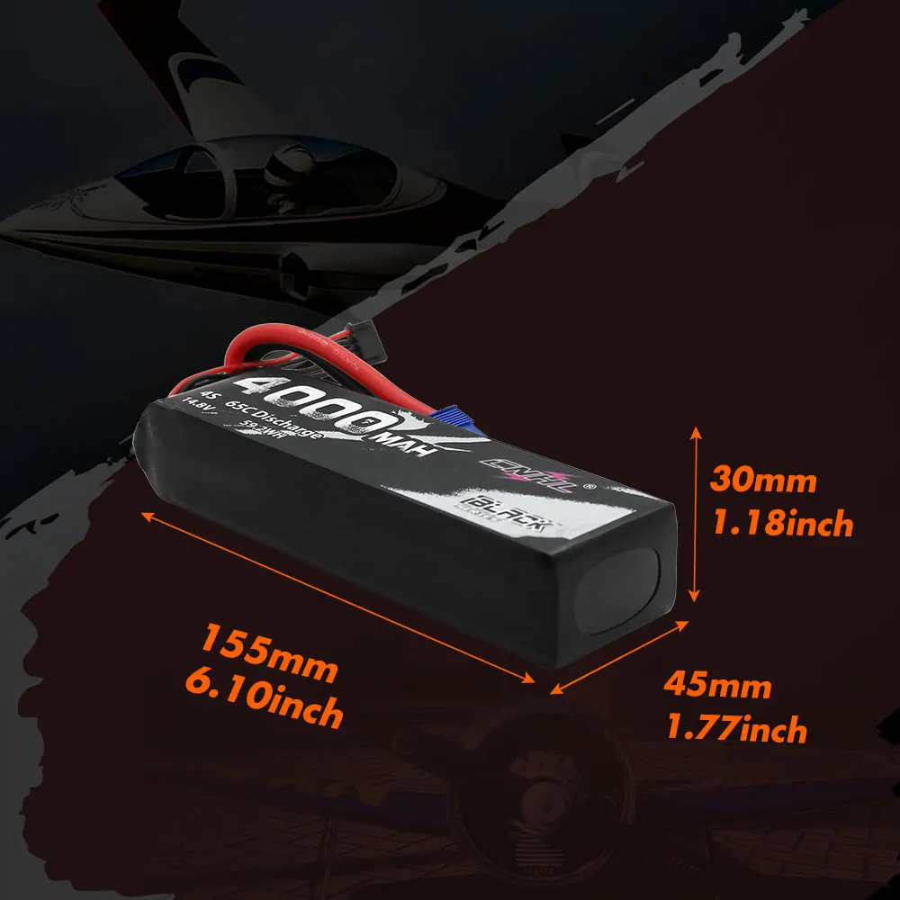 CNHL-batería Lipo con enchufe EC5 para coche, barco, avión, helicóptero, Speedrun, vehículo, camión, tanque, 14,8 V, 4000mAh, 65C, serie negra, 4S