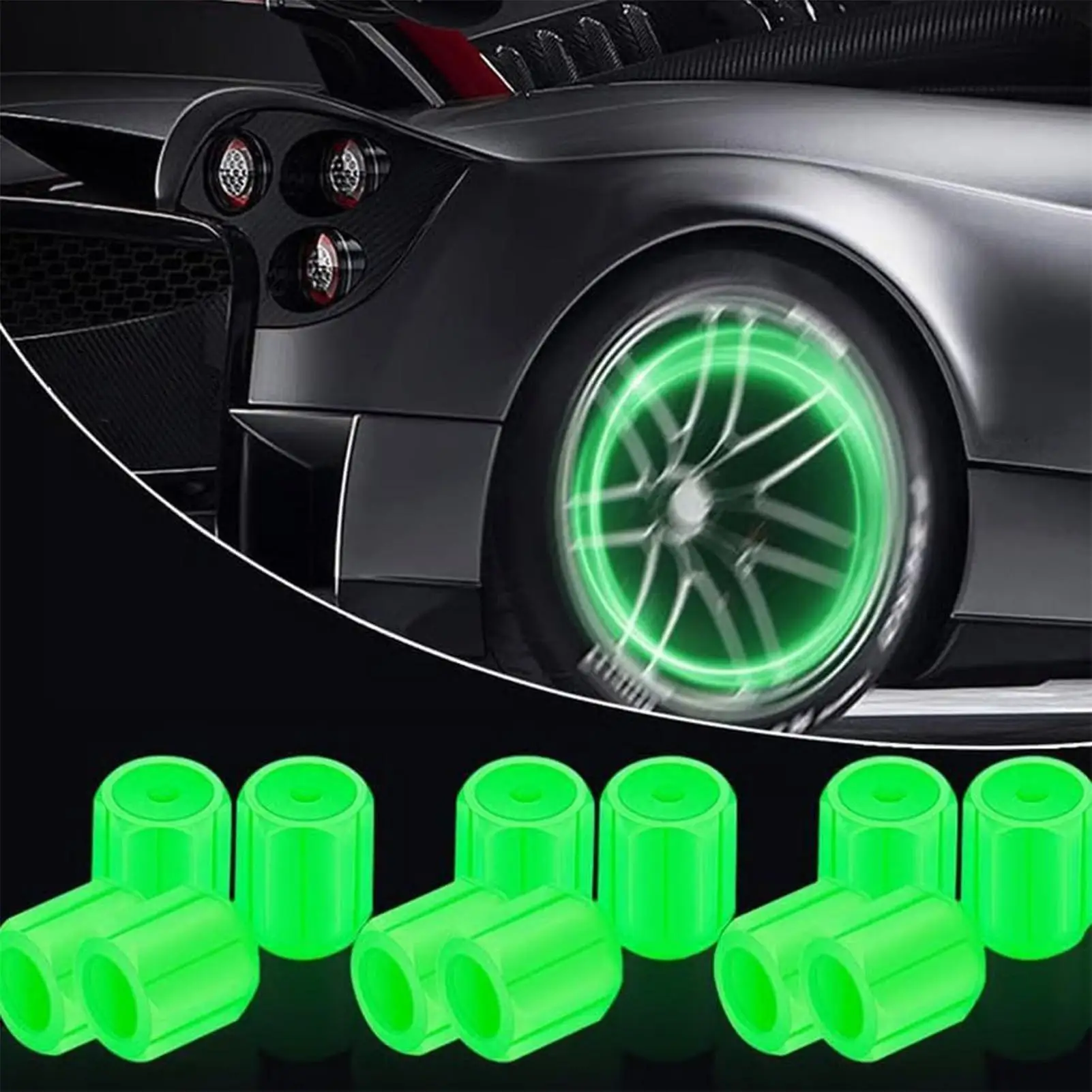 

Car Tire Valve Stem Caps 4-Piece UV Protection Cover Gadget Car Tire Caps for Automotive Vehicle Night Outdoor Garage Sport