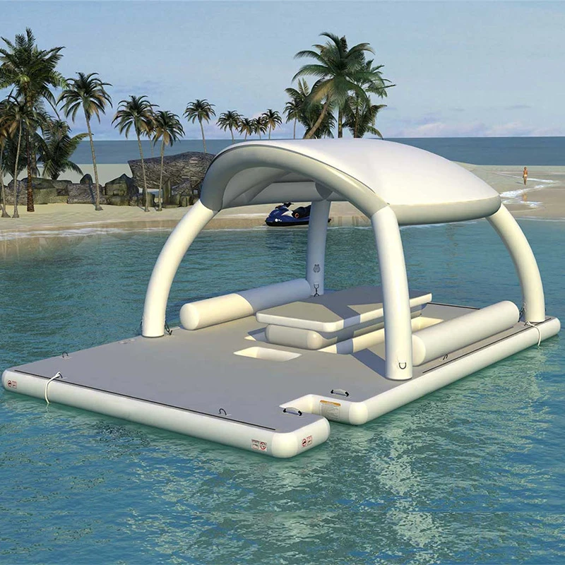 Floating Island Dock Leisure Water Bar Floating Inflatable Dock Water Platform with Sofa