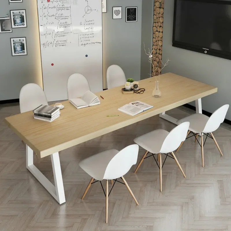 for Nordic Log Rectangular Conference Table Company Staff Training Wrought Iron Solid Wood Desk Long Negotiation Table