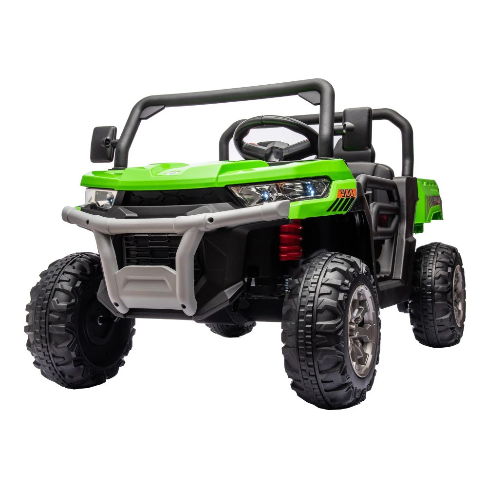 Carro elétrico infantil 24V, passeio de 2 assentos UTV equipado com motor 2x200W com cama/pá de despejo com carro elétrico de controle remoto para crianças