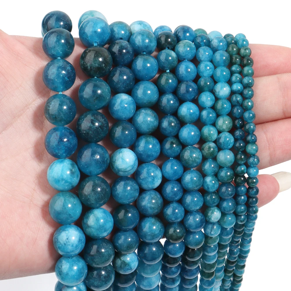 1 Strang natürliche blaue Apatit-Steinperlen, 4/6/8/10/12 mm, runde Edelsteinperle für DIY-Armband, Charms, Schmuckherstellung, Perlen im Großhandel