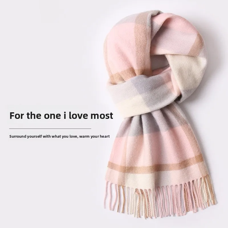 100% Pure Cashmere Scarf Winter New Arrival Double‑Sided Classic Plaid Tassel Warm Scarf Soft Shawl Wrap Versatile Neck Warmer