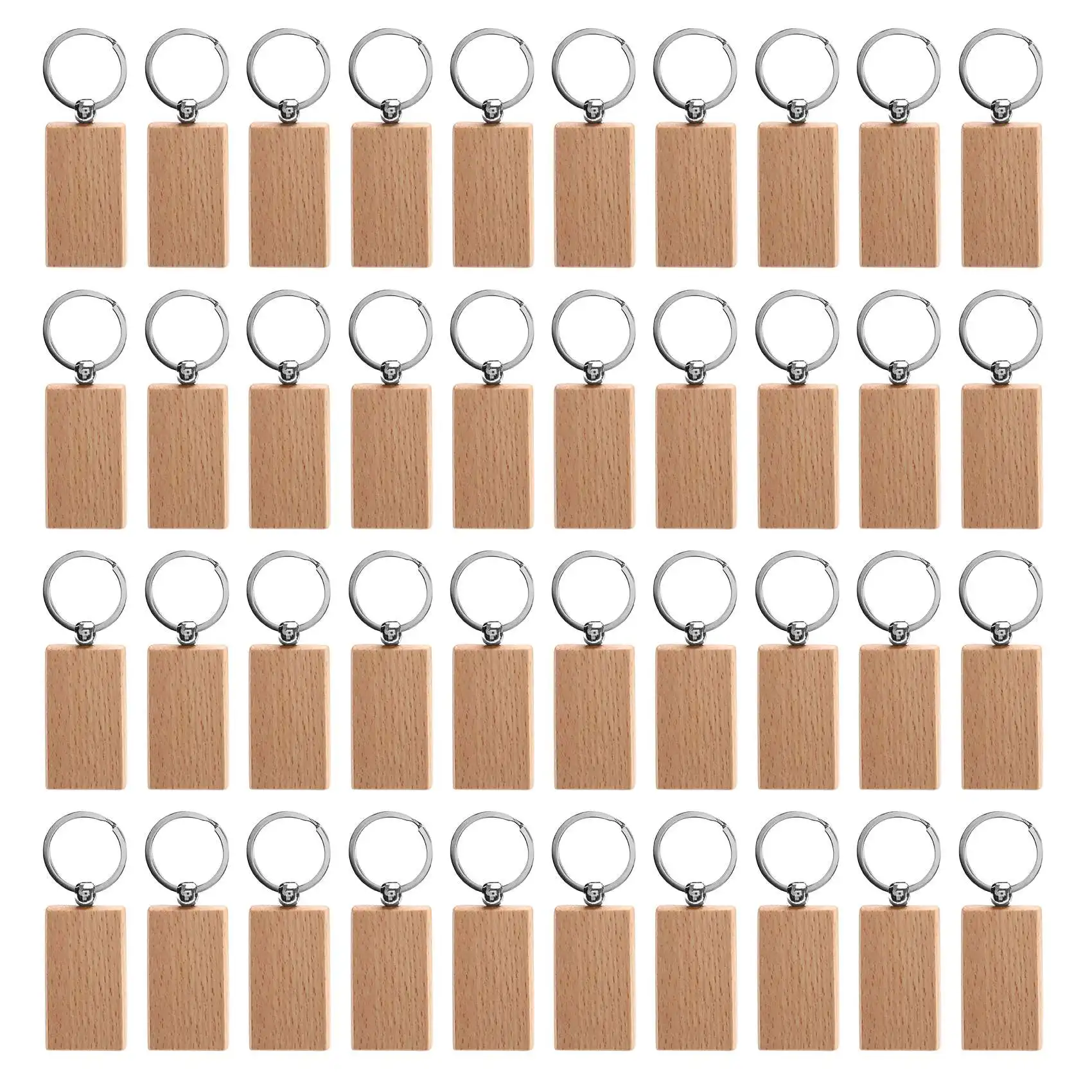 40Pcs Blank Rectangle Wooden Key Chain Diy Wood Keychains Key Tags Can Diy Gifts