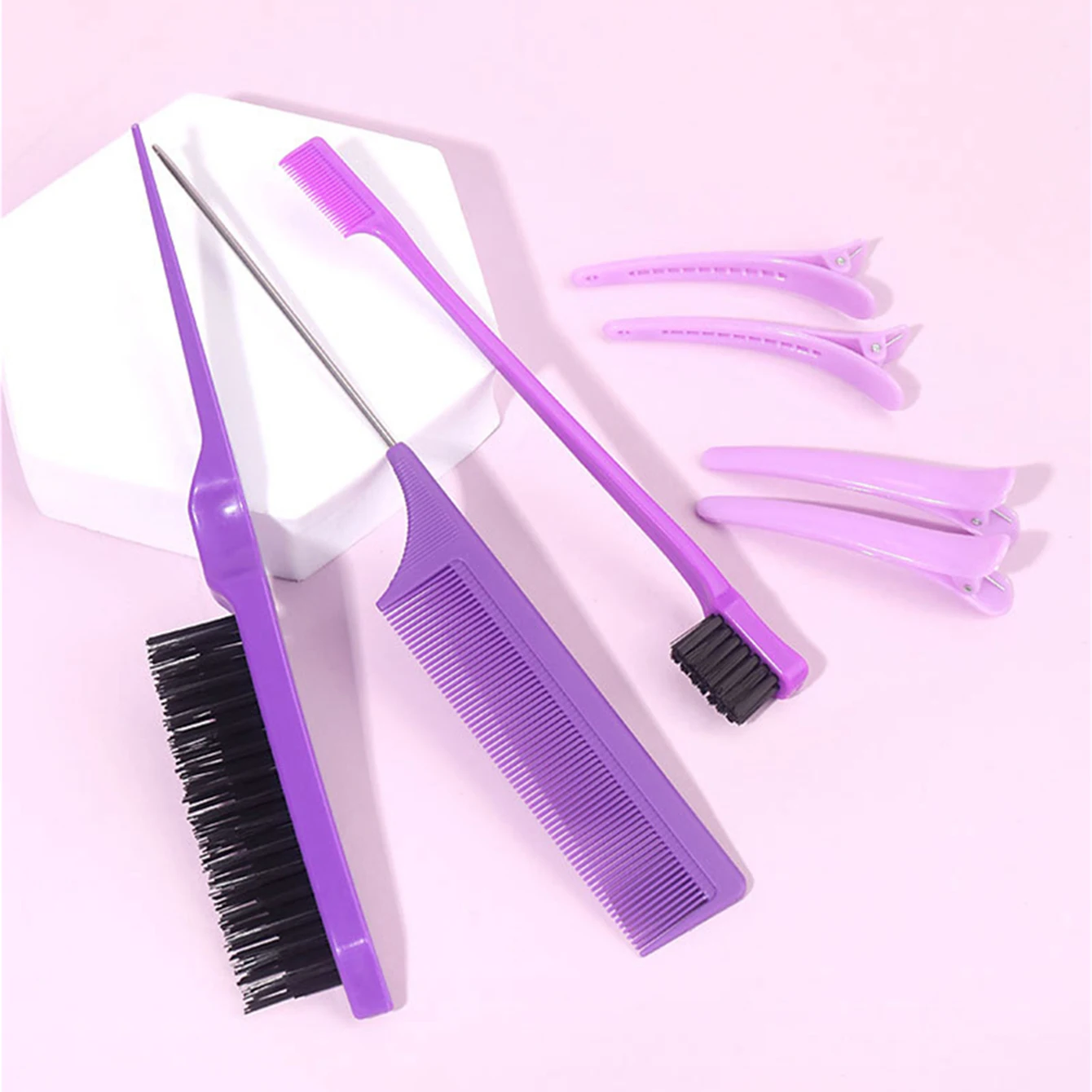 

10pcs/1set Hair Styling Comb Set Teasing Hair Brush Triple Teasing Comb Rat Tail Combs Edge Brush Hair Tail Tools