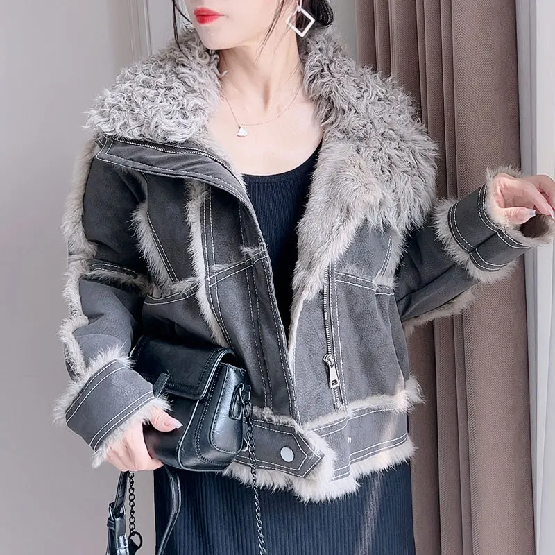 Rex Rabbit Fur Coat Women 2024 Winter New Casual All-Match Small Lamb Collar Real Fur Coat