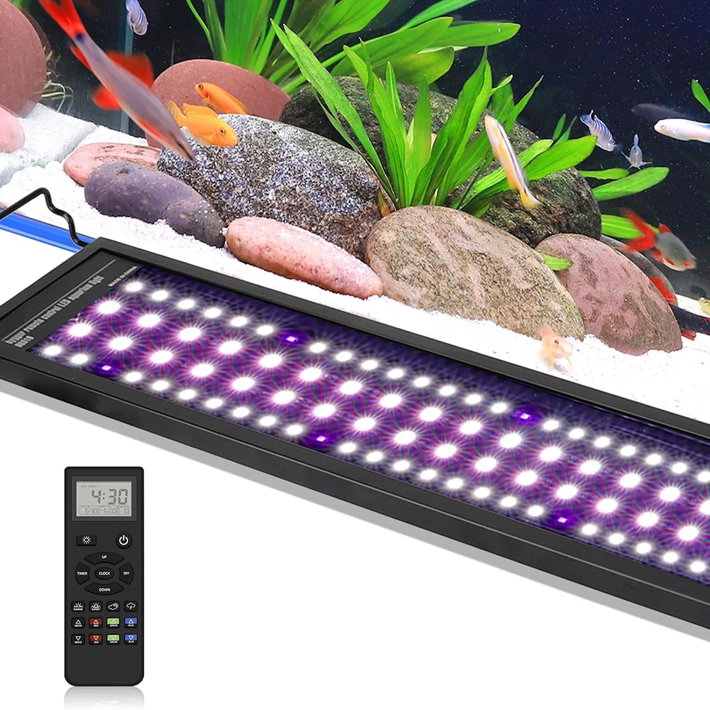 Luz de acuario con Control remoto, lámpara LED RGBW de 120CM con temporizador, espectro completo, modo meteorológico, para plantas acuáticas