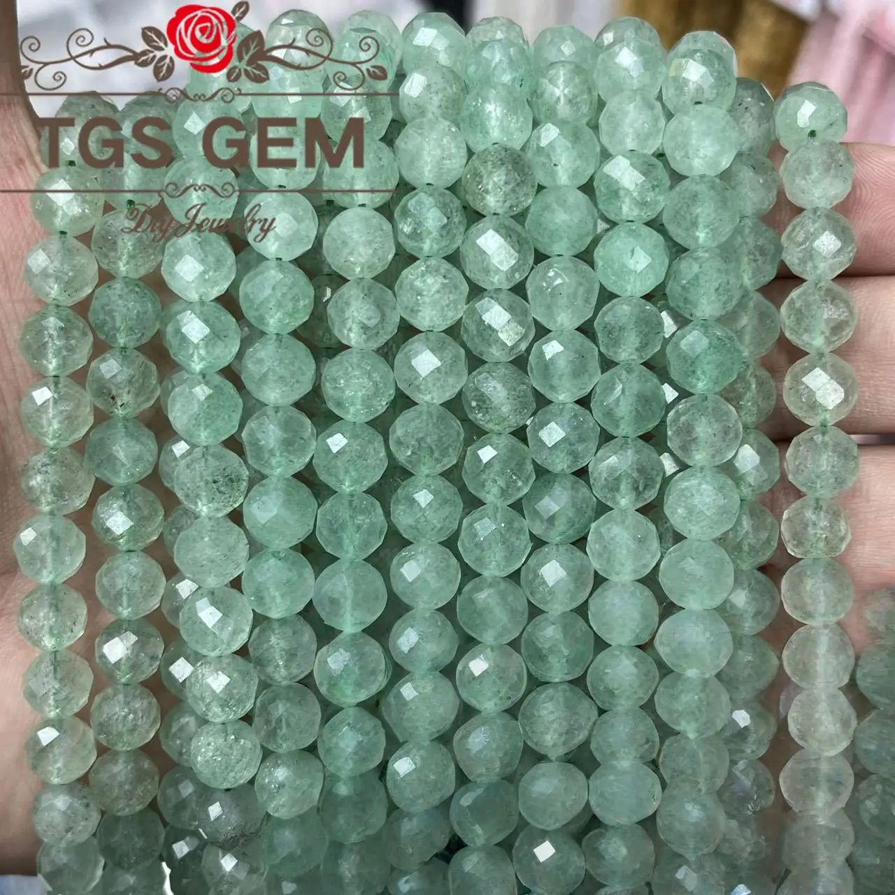 factory Engraved hard cut round bead natural AAA Green strawberry stone Mausoleum pattern small cut scattered beads DIY jewelry