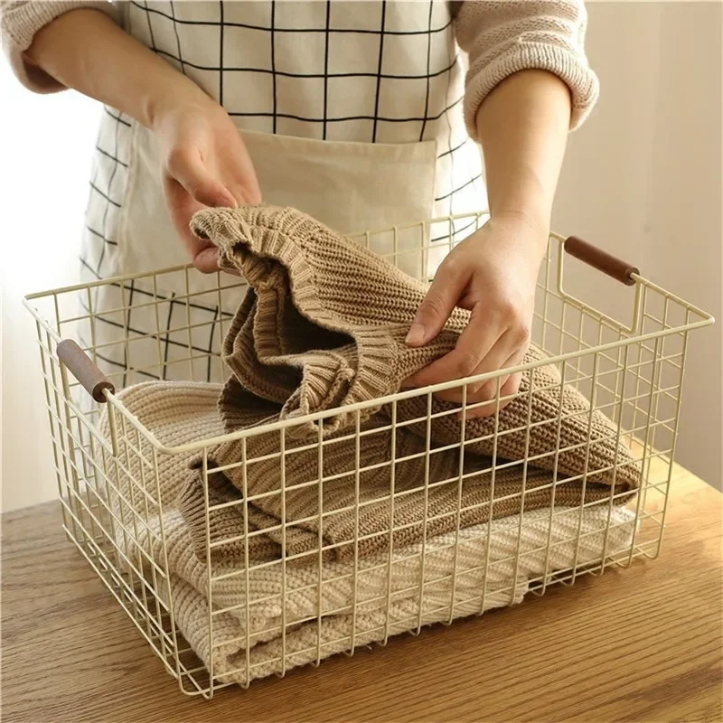 

Nordic Wrought Iron Storage Laundry Baskets Child Toy Fruit Box Underwear Clothes Container Desktop Home Organizer with Handle