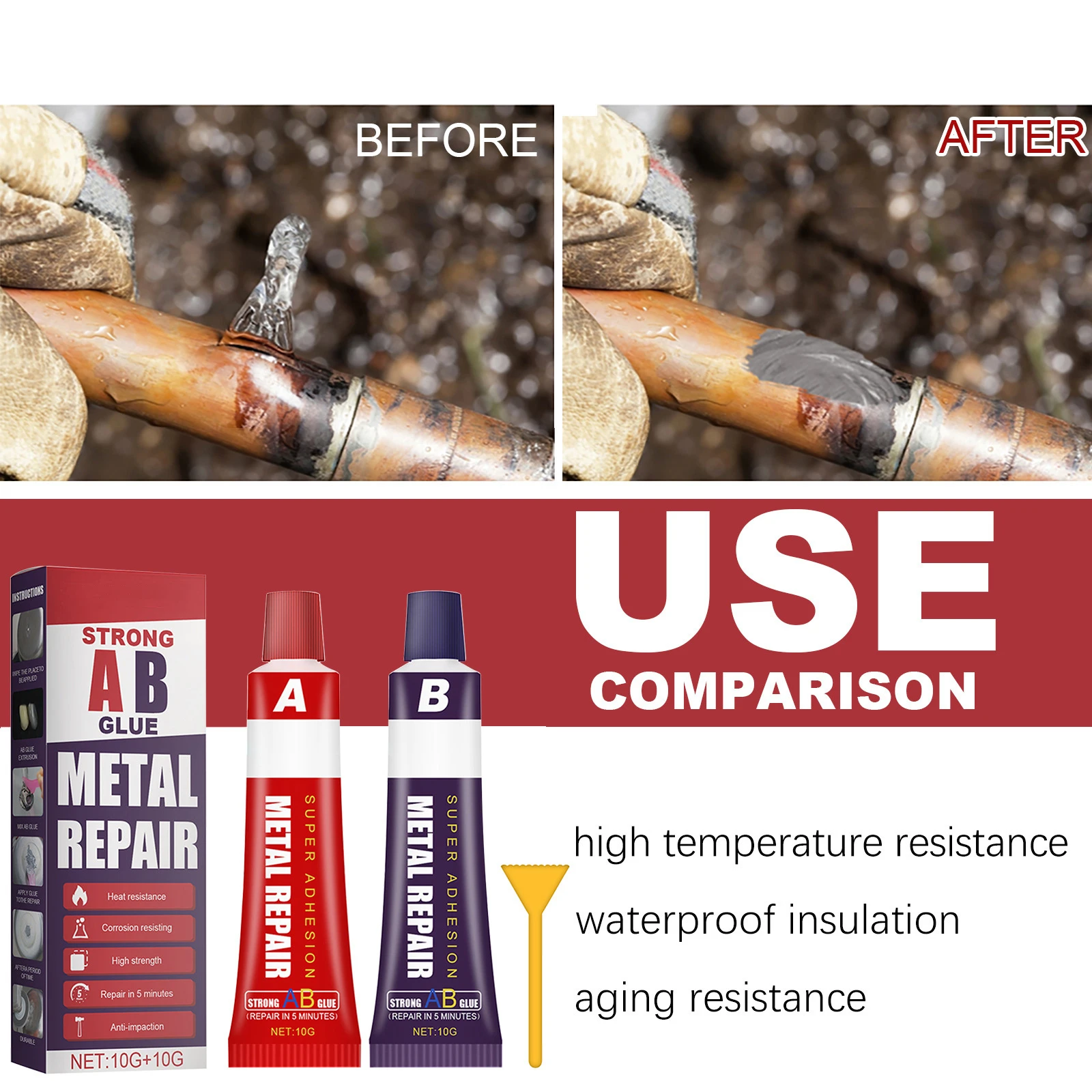 Metal Repair Glue Cast Iron High Strength Repairing Adhesive Heat Resistance Metal Welding Adhesive Agent Casting AB Glue