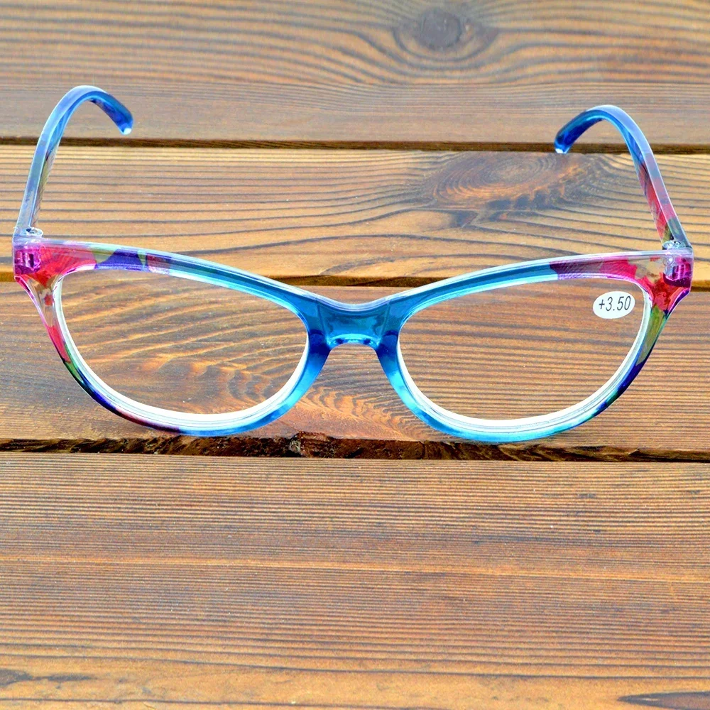 Round Blue Flower Frame Full-rim Retro Handcrafted Spectacles Multi-coated Fashion Reading Glasses +0.75 To +4