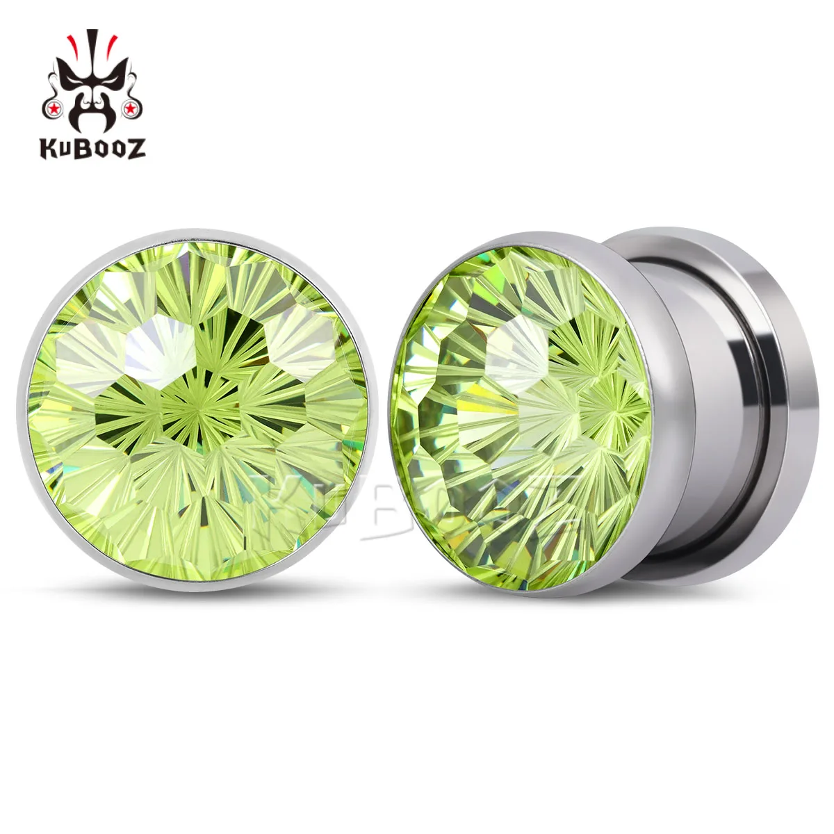 

2PCS Light Green Stainless Steel Ear Plugs Crystal Diamond-Cut Ear Gauges Fashion Body Jewelry for Women Men Ear Expander