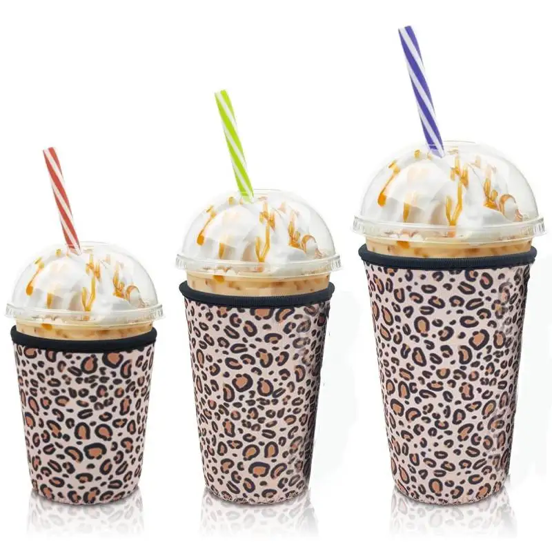 3 Piece Leopard Print Cup Sleeve Set Diving Material Coffee Water Shockproof Insulated Beverage