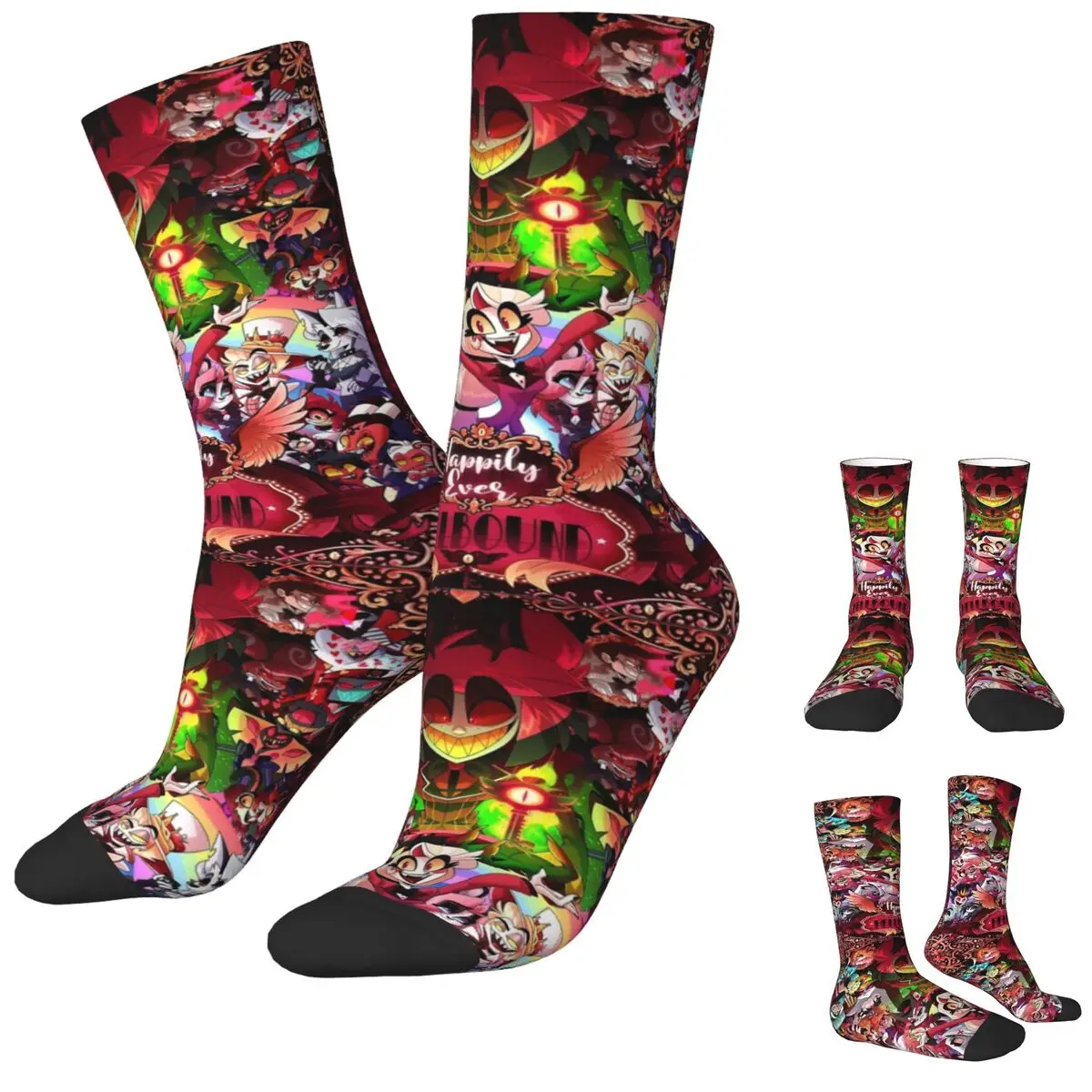 Fashion Helluva Boss Cartoon Basketball Socks Polyester Middle Tube Socks for Women Men Sweat Absorbing