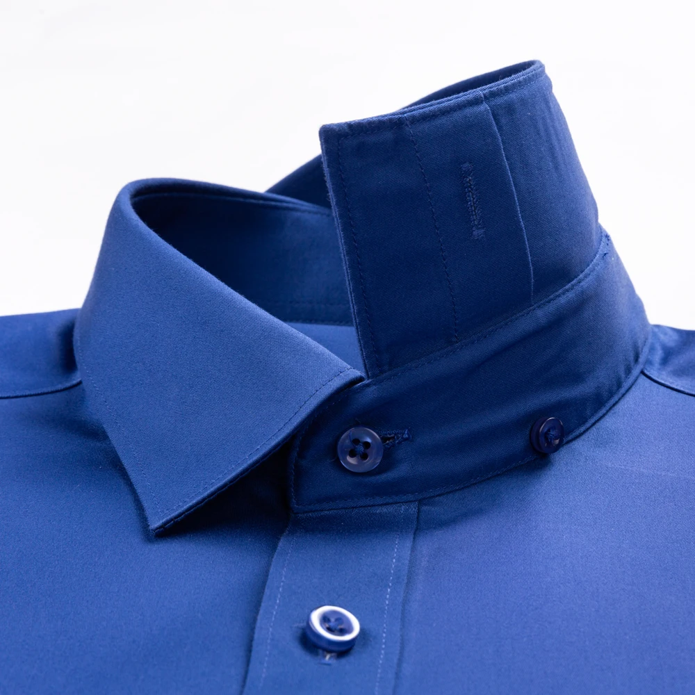 Camisa masculina de algodão mercerizado sem ferro, manga comprida, com bolso no peito, botão oculto, gola espalhada para negócios, escritório