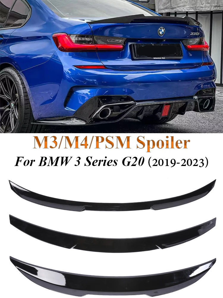 

Carbon Fiber Rear Bumper Spoiler Lip MP M3 M4 PSM Style Slim Trunk Wing Kit Refting For BMW 3 Series G20 2020+ Gloss Black