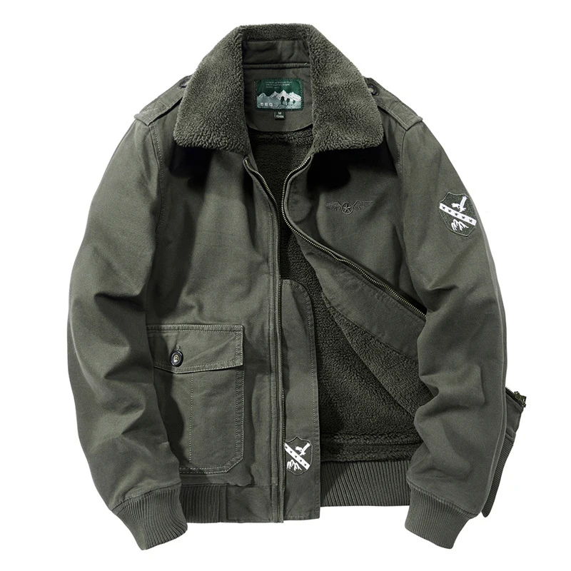 Autumn Winter Men's Jacket Wool Lapel Bomber Jacket Quality  Large Size Thicken Plus Fleece Warm Windproof Tactical Jacket M-4XL