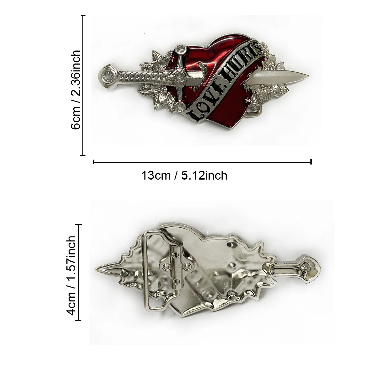 Retro Western Cowboy Red Love Hurts Belt Buckle Fashionable Leather Accessory Classic Trend