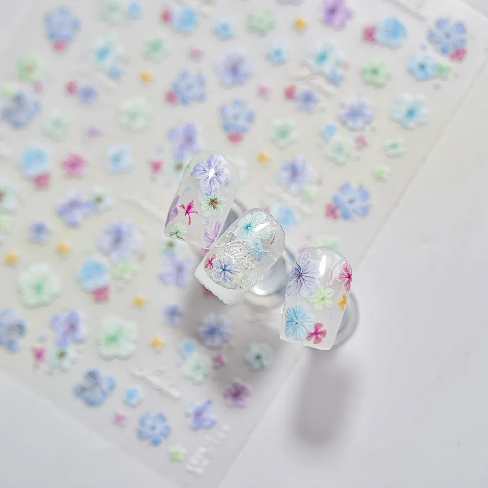 Long Lasting 3D Embossed Flowers Nails Decals DIY Self Adhesive Nail Art Stickers Floral Design Manicure Stickers Nail Art