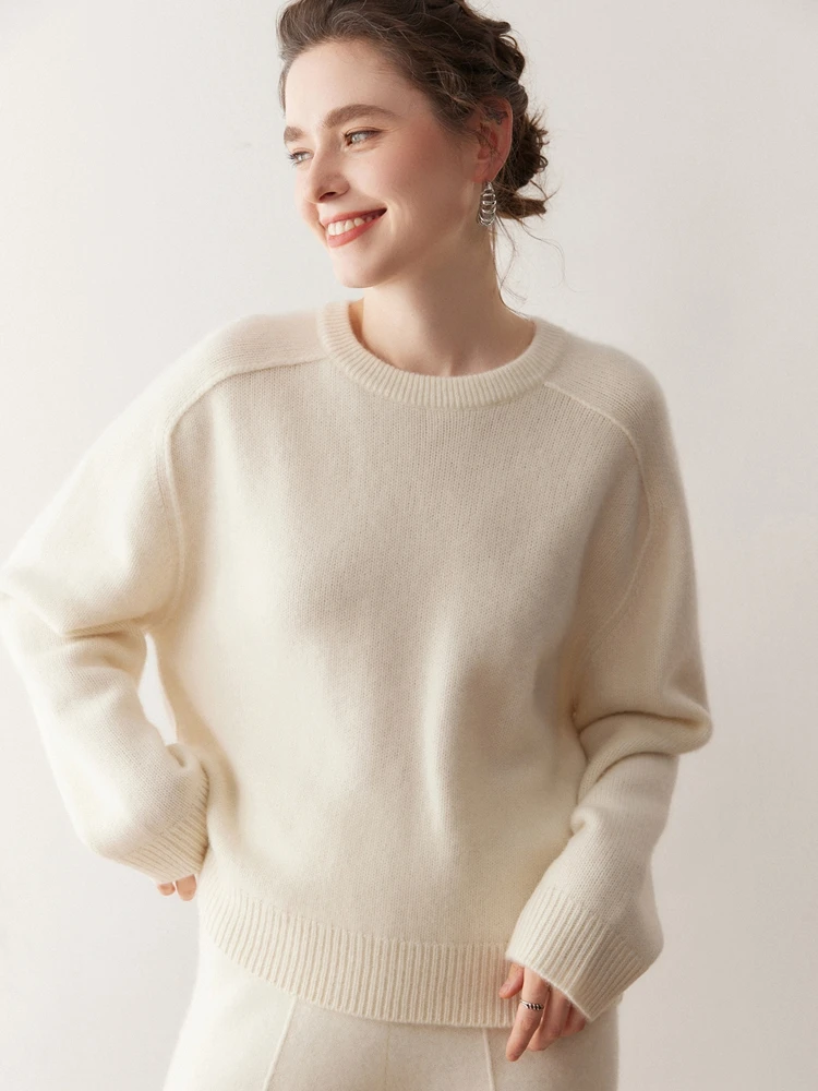 

Высококачественный женский свитер, пуловер, 100% кашемировый свитер, осенне-зимний теплый пуловер, утолщенный круглый вырез, седло на плечах, повседневная вязка