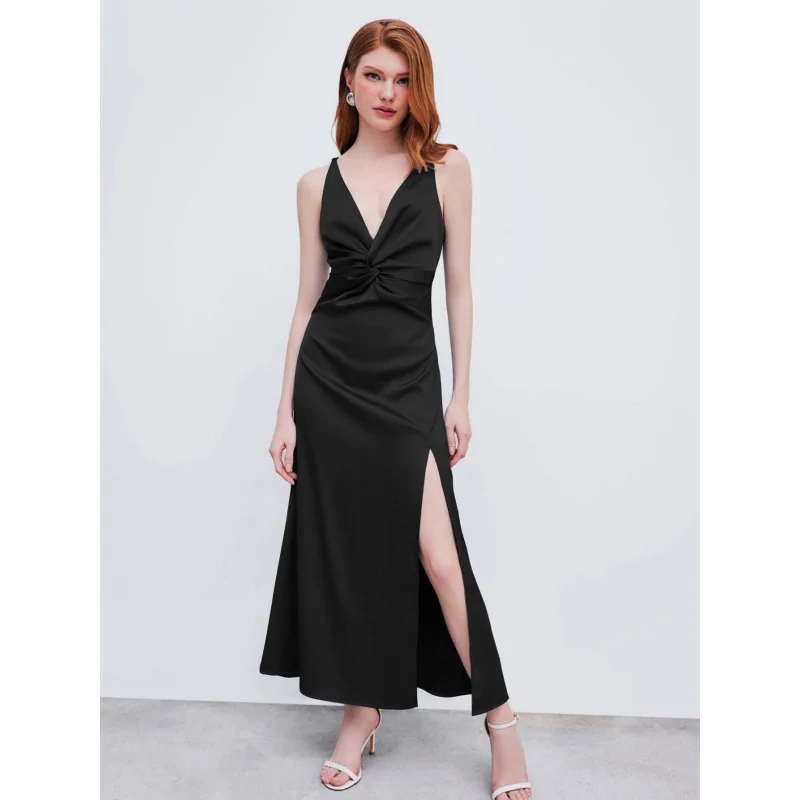 

YQ1-Women's Fashion Sexy Style Sleeveless Strap Dress Summer New Pleated Long Dress