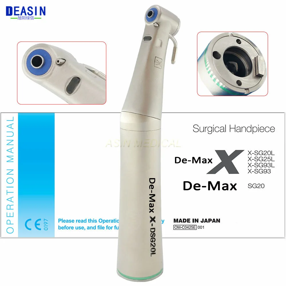 1 pcs De-Max X-DSG20L Style Dental 20:1 Ratio Fiber Optic Blue Ring Air Turbine Contra Angle Low Speed Handpiece