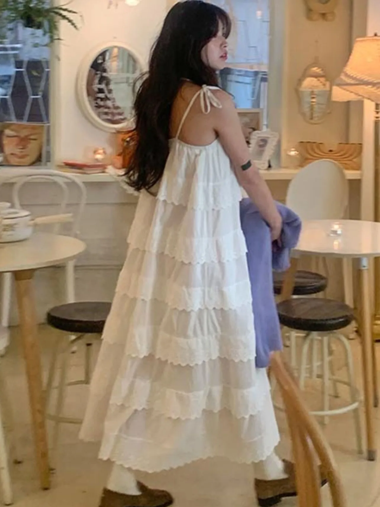 فستان طويل أنيق بلون واحد بدون حمالات، فستان صيفي راقٍ بياقة مربعة، فستان وصيفة الشرف عصري متعدد الطبقات للنساء