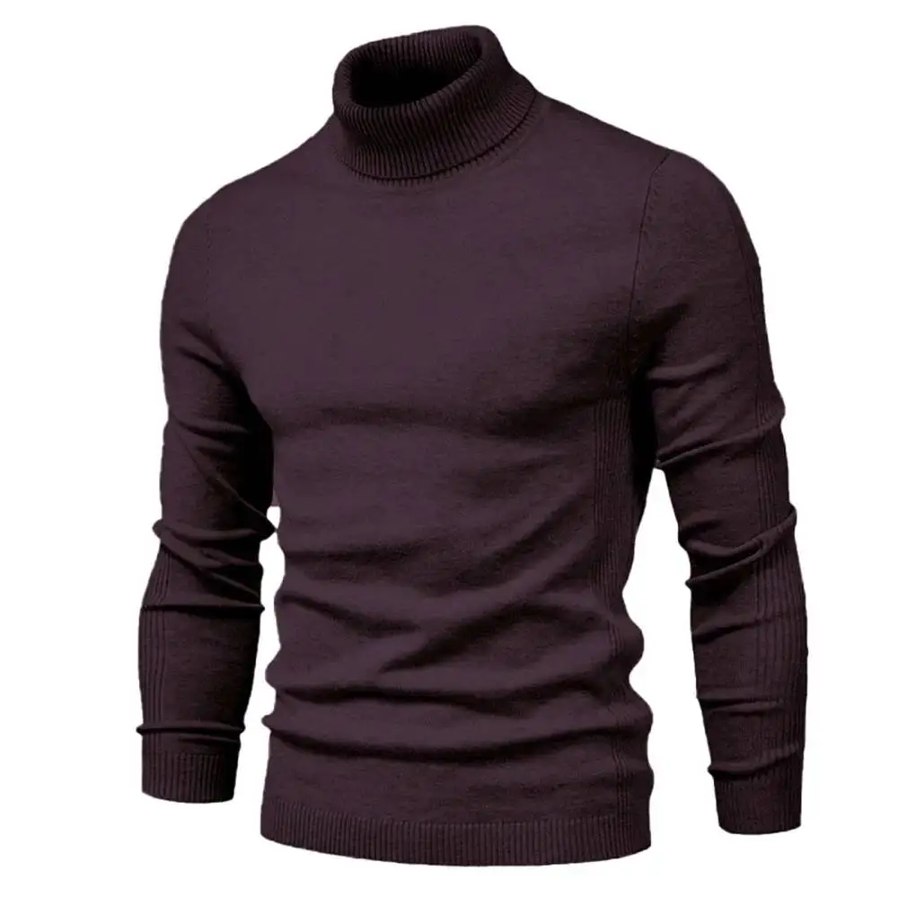2021 New Winter Turtleneck Casual Solid Color Warm Pullover Quality Slim High Neck Long Sleeve Sweater Men