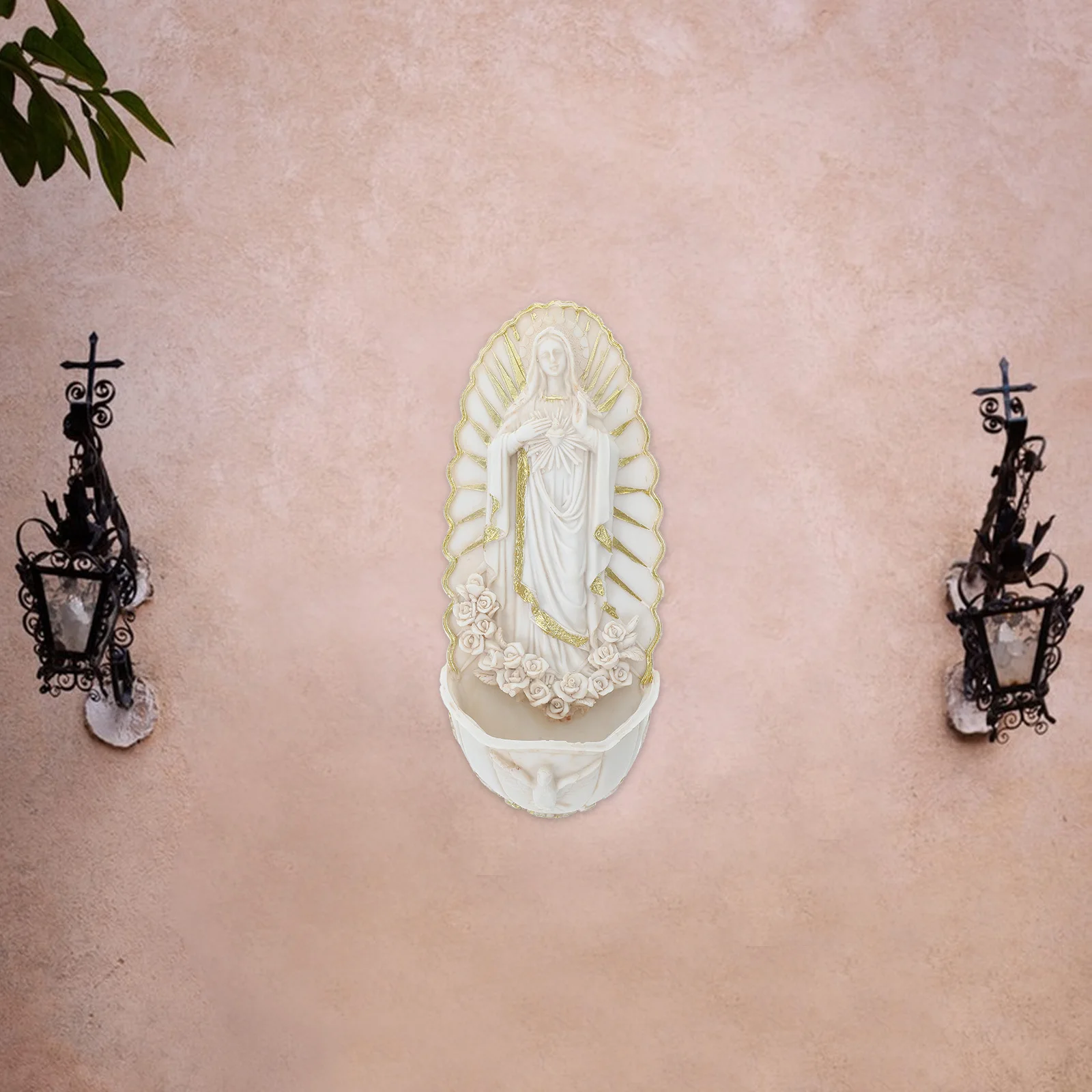 

Resin Catholic Holy Water Font Moderate Size Wall Hanging Decoration Church Entrance Religious Devotion Holy Water Font