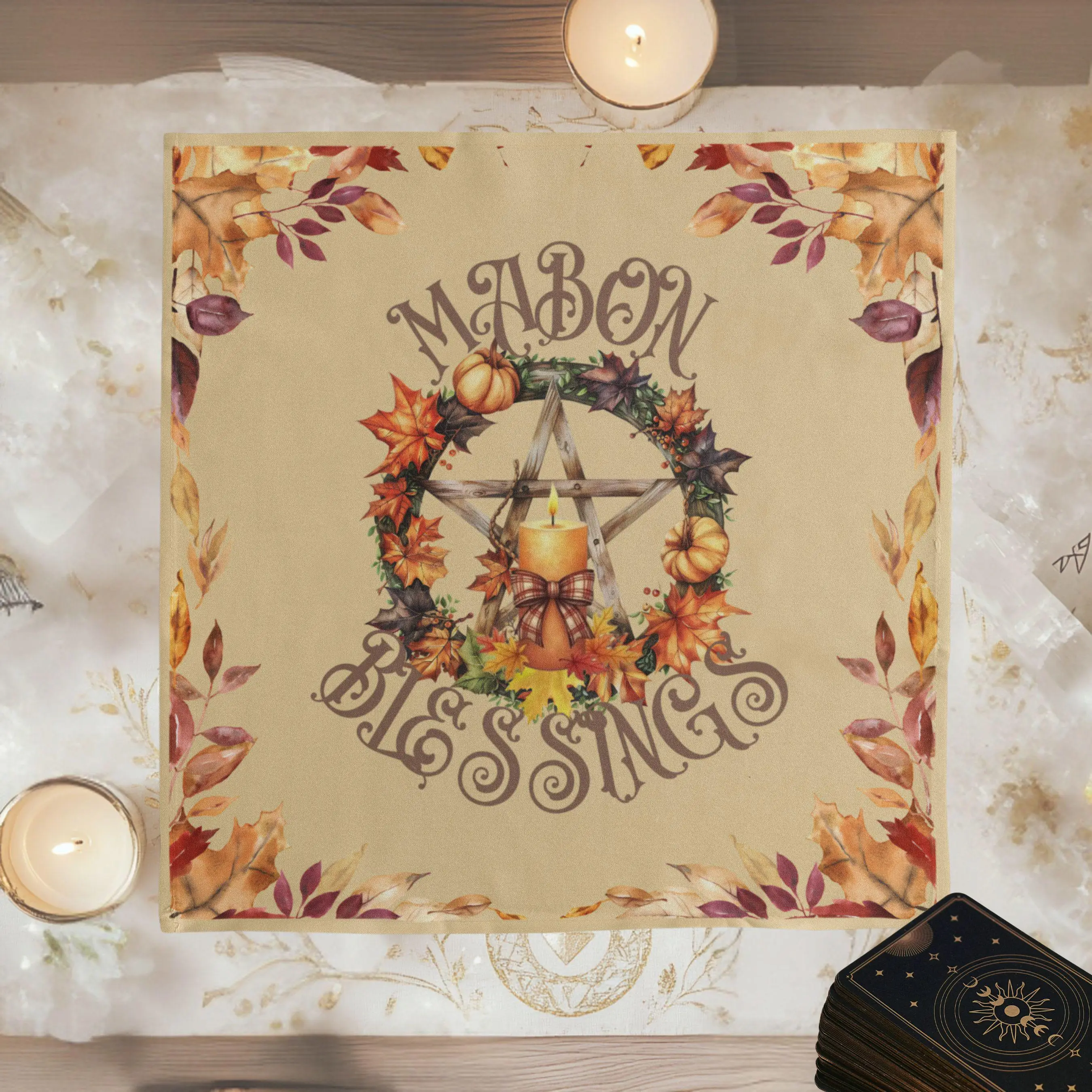 VIKAMA Pentagram Tablecloth Autumn Witch Altar Cloth Retro Elements Tarot Divination Tarot Card Tablecloth