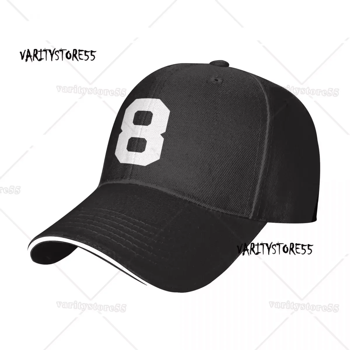 Number 8 White eight Sports number 8 Baseball Cap Fishing cap Men Caps Women's