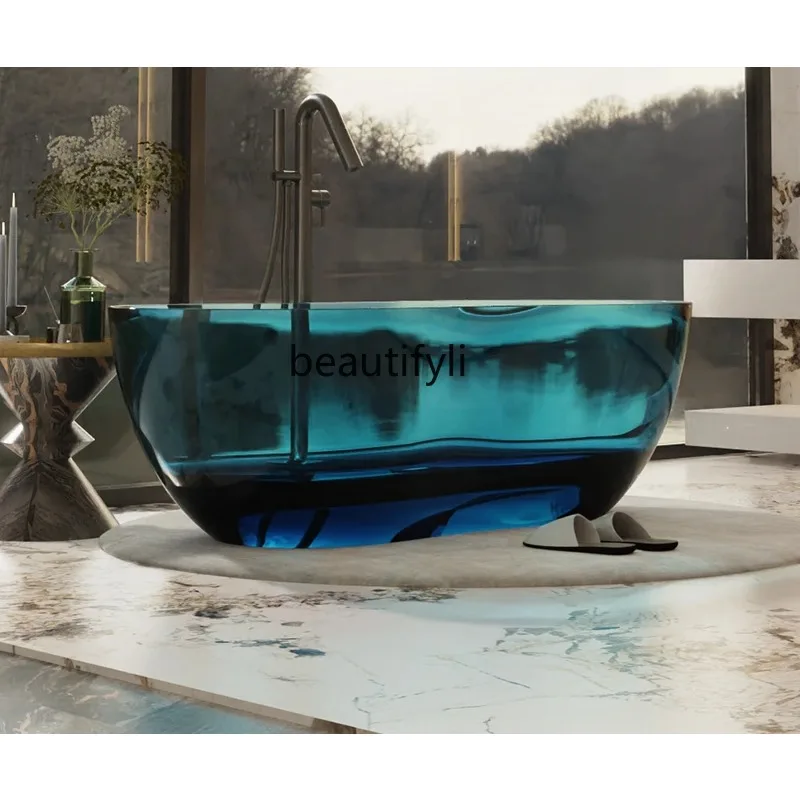 A176 Transparent resin color crystal bathtub 8-shaped oval artificial stone freestanding integrated