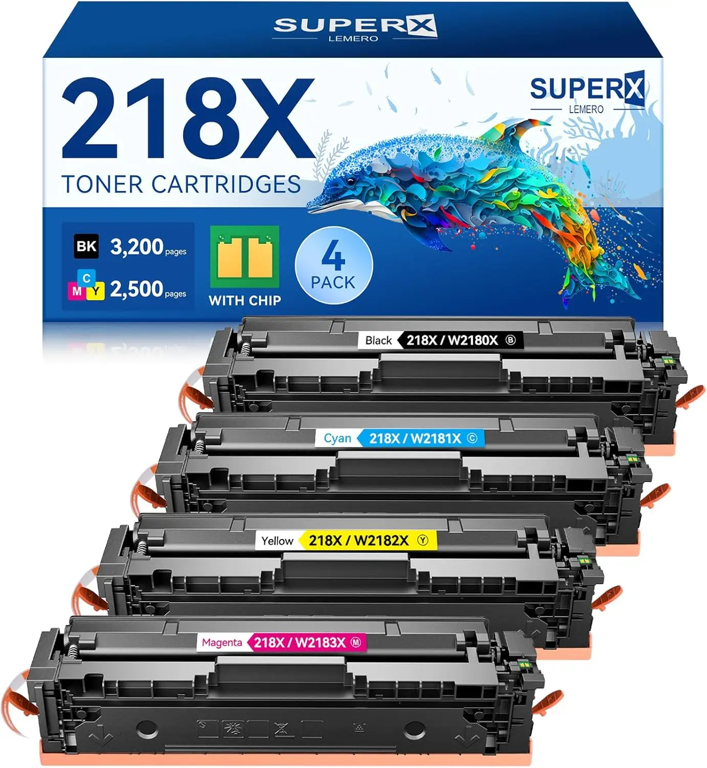 Toner Cartridges 4-Pack with Chip, Compatible Replacement for Color Laser Multifunction Printers (3301fdw, 3301cdw, 3201dw, 3301sdw), High Yield (Black, Cyan, Yellow, Magenta)
