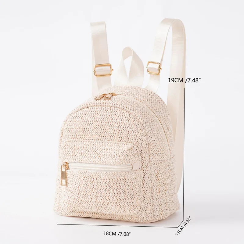 Embroidery Name Women\'s Backpack Grass Woven Bag Fashion Weaving Fashion Backpack Bag