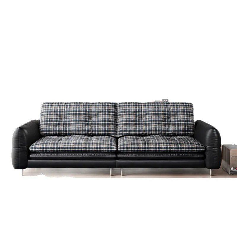 #Mid Century Style Genuine Leather Straight  Sofa Straight   Living Room Double Sided Convertible Burger Sofa for  Living Room