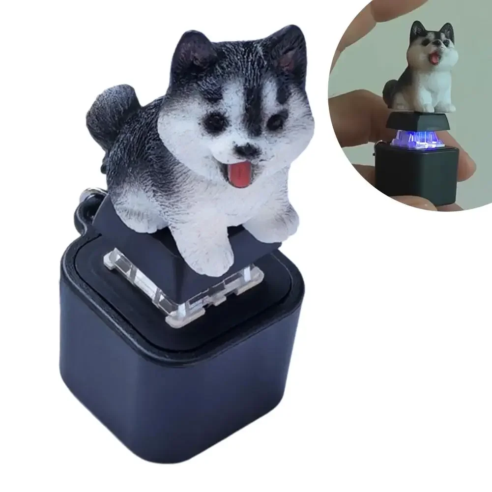 Interesting puppy car keychain rechargeable dog cat keyboard Fidget Clicker sound keychain with LED, can relieve stress