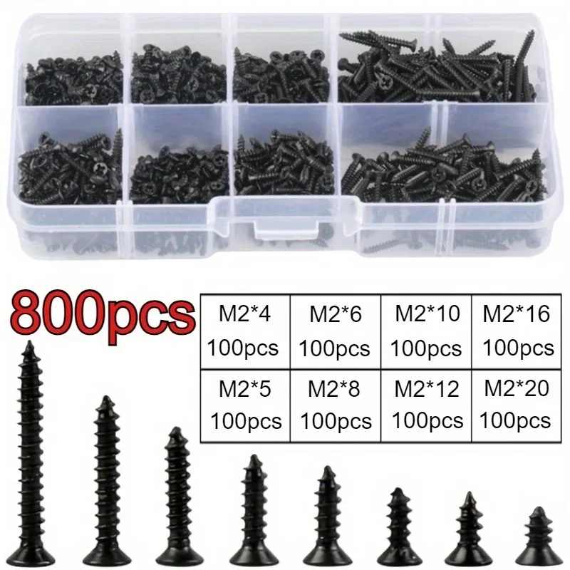 800pcs M2 Self-tapping Screw Set in Various Sizes and Styles -  Appliance Assembly Including Convenient Storage Boxes