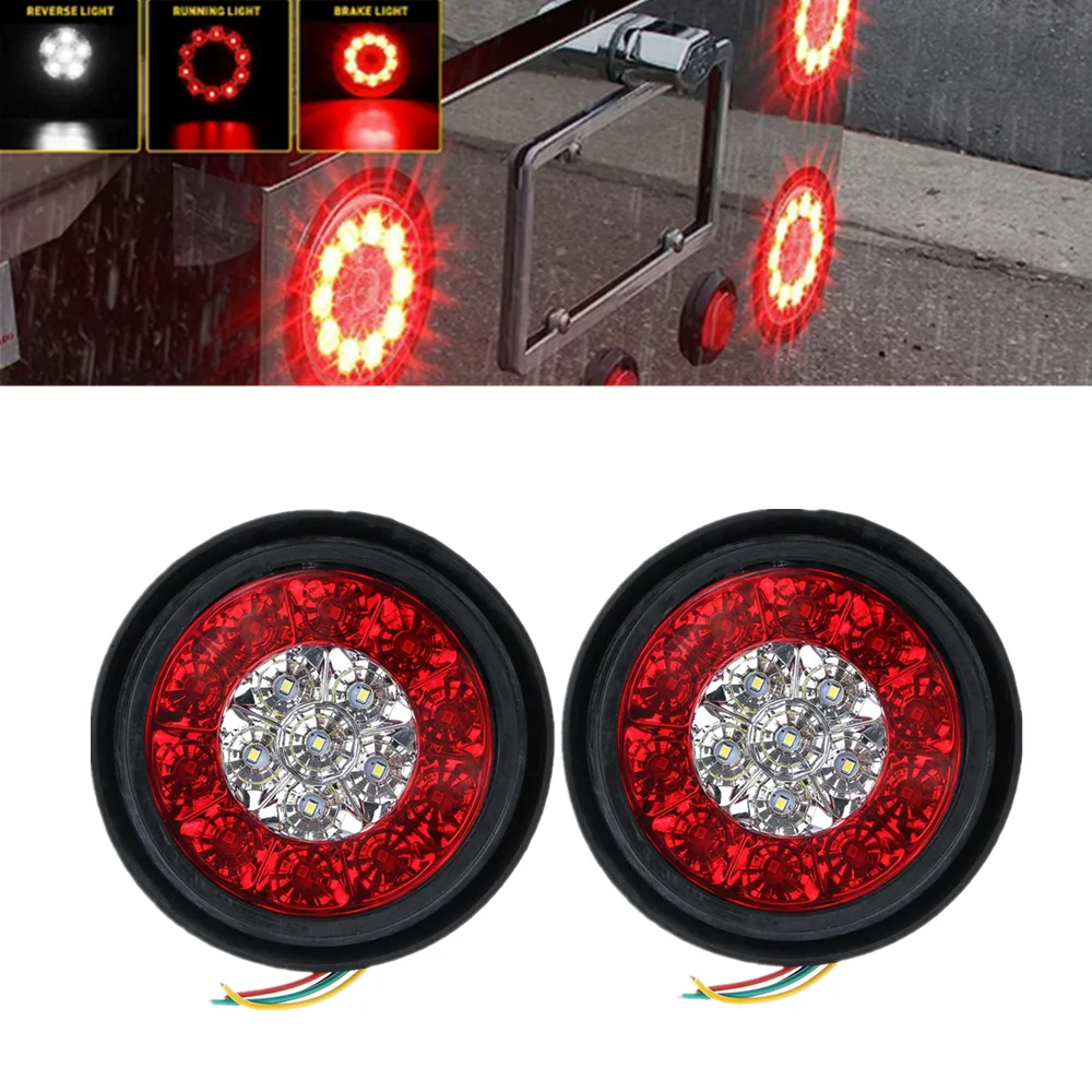 

2PCS Red White 12V 24V LED Round Car Rear Tail Light Brake Stop Side Marker Car Truck Trailer Reflector Warning Light Waterproof