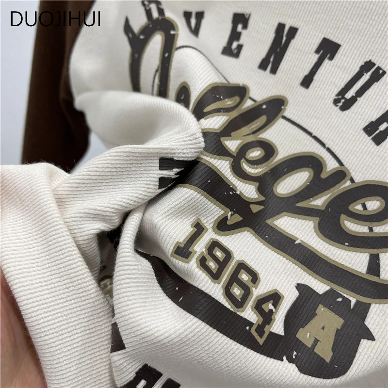 DUOJIHUI Spring Chic Letter Printing Simple Slim Female T-shirts Basic Long Sleeve Contrast Color Fashion Casual Women T-shirts