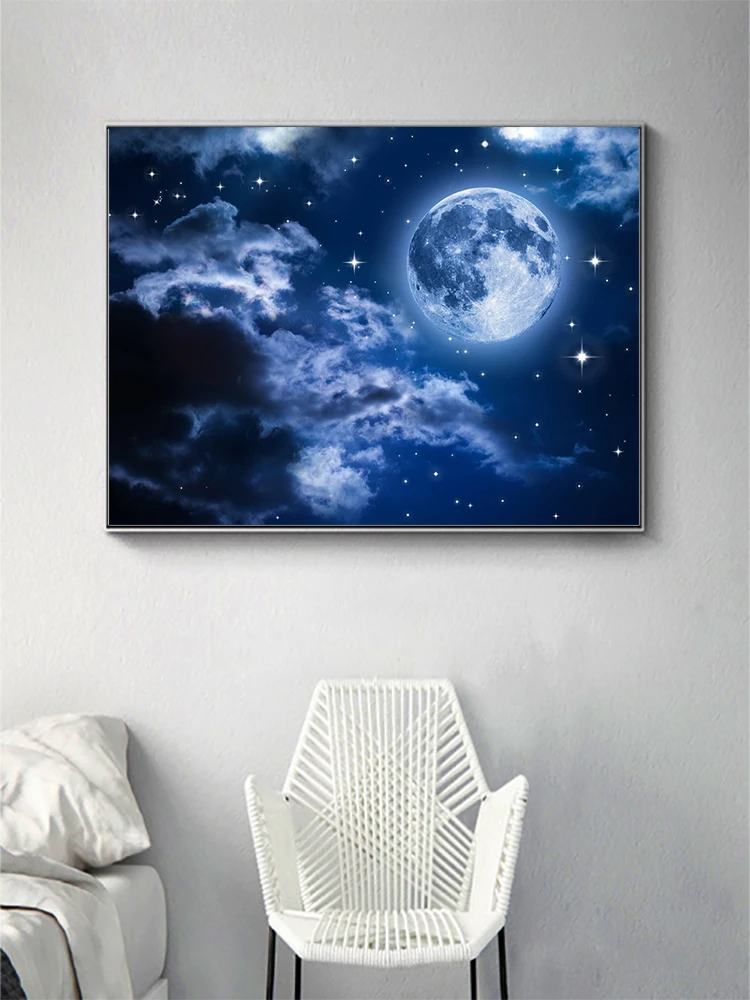 Landscape 5D Diamond Painting, Full Diamond Embroidery Painting, Beautiful Star, Moon, Mosaic, Home Decoration