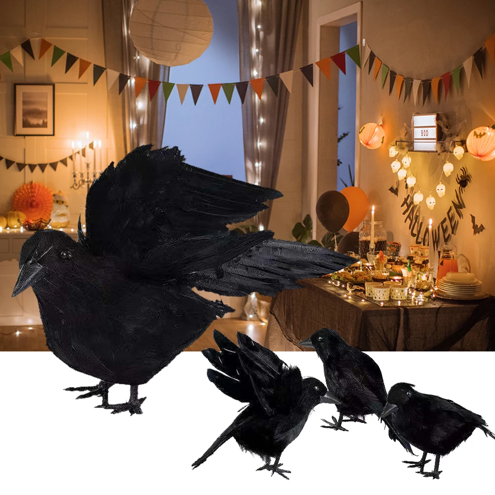 

Halloween Decorations Crow Fake Bird Ravens Prop Fancy Dress Supplies Props Artificial Simulation Black Crow Animal Model 17x9cm