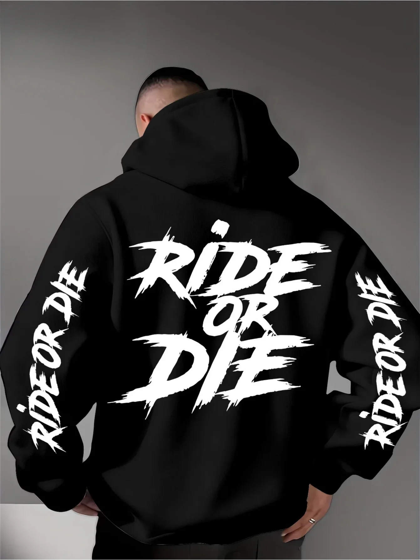 Men's Ride Or Die Graphic Hoodie Sweatshirt Oversized Streetwear Sportswear Pullover Casual Autumn Winter Hooded Top